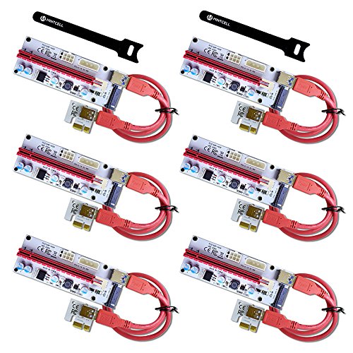 6-Pack MintCell VER 008S Multi-Power 16x to 1x Powered Riser Adapter Card 60cm USB 3 0 Extension Cable - GPU Riser Adapter - Mining Ethereum ETH Zcash ZEC Monero XMR   2 MintCell Cable Ties
