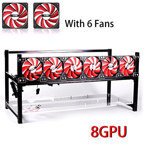 8 GPU Mining Rig With 7 Extreme Airflow Case Fan  Aluminum Stackable Miner Case Open Air Frame Unassembled Kit For ETH ETC ZCash Ethereum Bitcoin and Altcoins(DELUXE) (68GPU 6 Fans)
