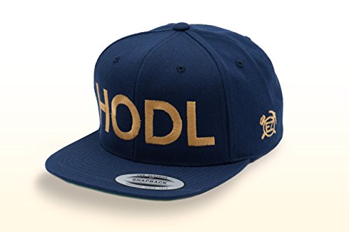 EZ HODL Snapback Cap HODL Bitcoin- Embroidered Flat Bill Snapback Baseball Cap (Navy Blue  Gold Embroidery)