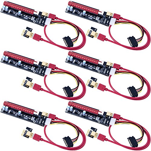 Mailiya 6-Pack PCIe Riser Mining Card PCI-E 16x to 1x Powered Riser Adapter Card w 60cm USB 3 0 Extension Cable MOLEX to SATA Power Cable - GPU Riser Adapter Extender Cable - Ethereum Mining ETH