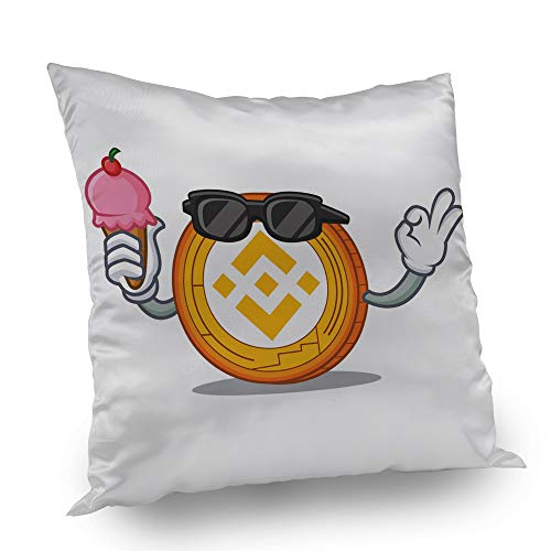 Mugod Pillow Cover with ice Cream binance Coin Character Catoon Decorative Throw Pillow Case for Home Decor Couch Bed Sofa Square Cushion Cover for Men Women Kids 18x18 inch