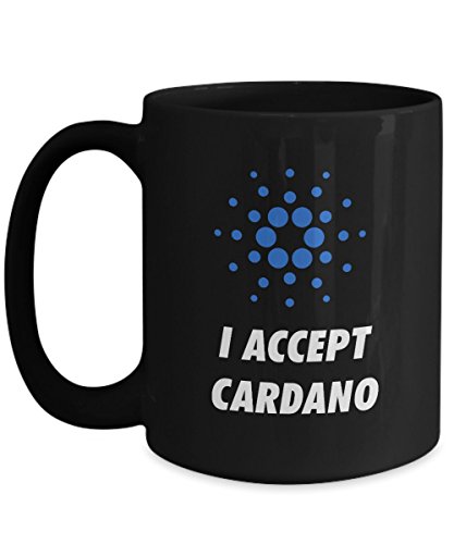 Official I Accept Cardano Cryptocurrency Big Mug Acrylic Coffee Holder Black 15oz Crypto Miner Blockchain Invest Trade Buy Sell Hold