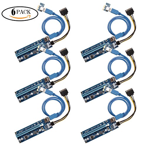 PCIe PCI-E Riser Card 1X to 16X USB 3 0 Cable Extender Graphic Card Adapter SATA 15Pin to 6Pin Power Cable for BTC Miner Machine (6 PACK)