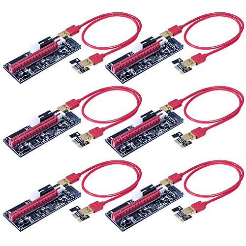 Rebbic VER009S 6-Pack PCI-E 16x to 1x Powered Riser Adapter Card w 4PIN  SATA and Graphic Card 6PIN Interface - 60cm USB 3 0 Extension Cable(GPU Riser Adapter Ethereum Mining ETH)