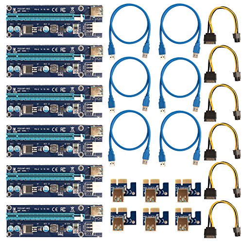 Tinya PCI-E Riser Adapter Card Powered PCIe VER 007 16x to 1x w 60cm USB 3 0 Extension Cable   6-Pin PCI-E to SATA Power Cable for Bitcoin Mining (6PCS)