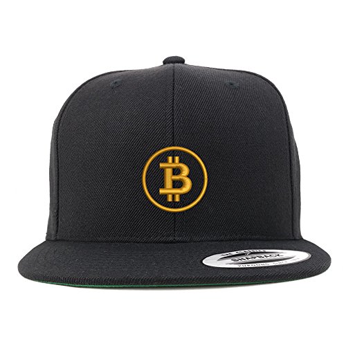 Trendy Apparel Shop Bitcoin Embroidered Flat Bill Snapback Baseball Cap - Black
