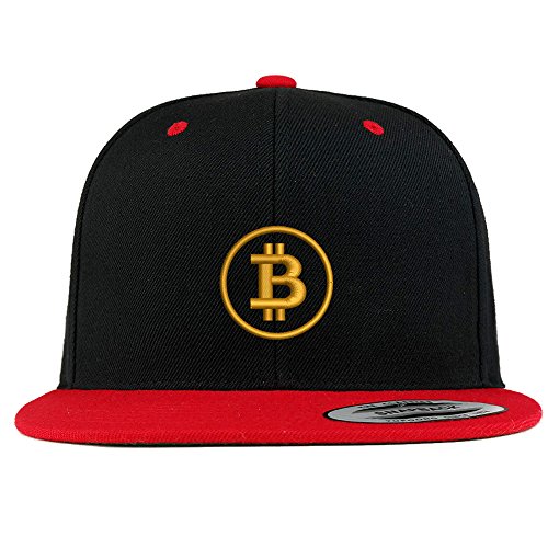 Trendy Apparel Shop Bitcoin Embroidered Premium 2-Tone Flat Bill Snapback Cap - Black Red