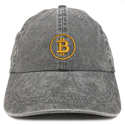 Trendy Apparel Shop Bitcoin Embroidered Washed Cotton Adjustable Cap - Black