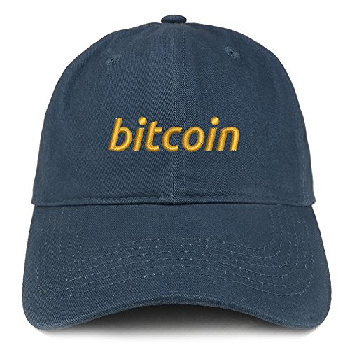 Trendy Apparel Shop Bitcoin Text Embroidered 100 Cotton Dad Hat Ball Cap - Navy