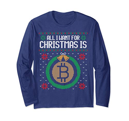 Unisex LONG SLEEVE SHIRT  Funny Ugly Sweater Christmas Bitcoin gift XL Navy