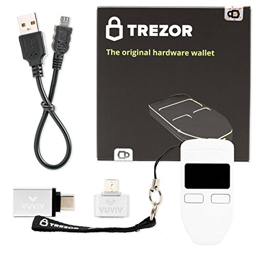 VUVIV Trezor (White) Bitcoin Hardware Wallet Bundle With Micro-USB Adapter and USB-C Adapter for MacBook (3 items)